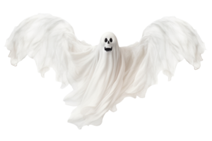 Scary Halloween ghost on transparent background. Happy Halloween costume. Spooky character, cut out. Trick or treat. Spirit, phantom. AI Generated png