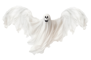 pauroso Halloween fantasma su trasparente sfondo. contento Halloween costume. spaventoso carattere, tagliare fuori. trucco o trattare. spirito, fantasma. ai generato png