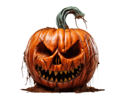 Scary Halloween pumpkin, Jack O'Lantern on transparent background. Happy Halloween decoration. Spooky face. Cut out element. Trick or treat. AI Generated png