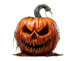 skrämmande halloween pumpa, domkraft o'lantern på transparent bakgrund. Lycklig halloween dekoration. läskigt ansikte. skära ut element. lura eller behandla. ai genererad png