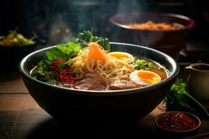 ai generativo tentador imagen de un humeante cuenco de ramen foto