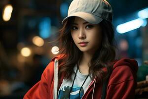 AI Generative beautiful asian baseball girl figure in casual outfit photo