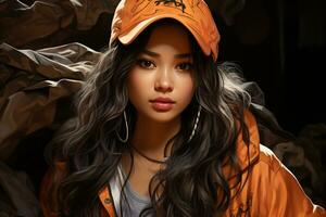 AI Generative beautiful asian baseball girl figure in casual outfit photo