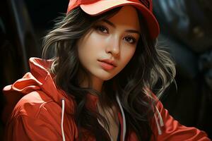 AI Generative beautiful asian baseball girl figure in casual outfit photo