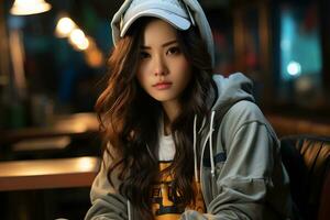 AI Generative beautiful asian baseball girl figure in casual outfit photo