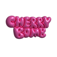 Cherry bomb - 3d render lettering Sticker for social media content. Metallic balloon hand drawn illustration design. Bubble pop art comic style poster, t shirt print, post card. Raster. png