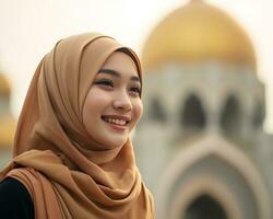 AI Generative Beautiful asian muslim girl wearing hijab photo