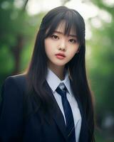 AI Generative Beautiful asian girl wearing black suit shirt and tie photo