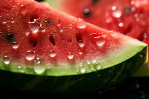 AI Generative image of juicy slice watermelon with water droplet photo