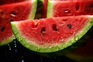 AI Generative image of juicy slice watermelon with water droplet photo