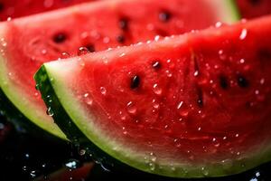 AI Generative image of juicy slice watermelon with water droplet photo