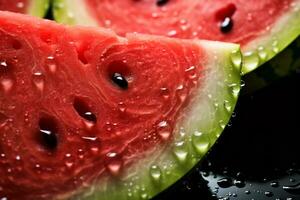 AI Generative image of juicy slice watermelon with water droplet photo