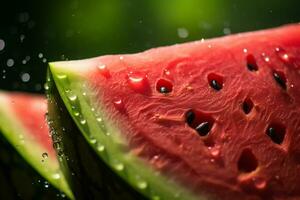 AI Generative image of juicy slice watermelon with water droplet photo