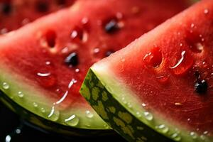 AI Generative image of juicy slice watermelon with water droplet photo