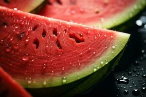 AI Generative image of juicy slice watermelon with water droplet photo