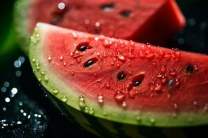 AI Generative image of juicy slice watermelon with water droplet photo