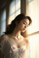 AI Generative beautiful asian girl showing natural beauty photo