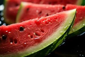 AI Generative image of juicy slice watermelon with water droplet photo