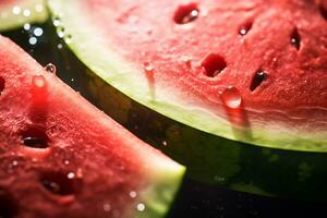 AI Generative image of juicy slice watermelon with water droplet photo
