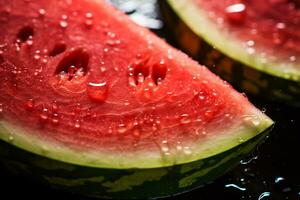 AI Generative image of juicy slice watermelon with water droplet photo