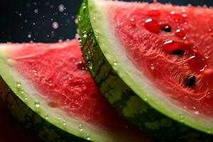 AI Generative image of juicy slice watermelon with water droplet photo