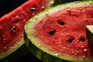 AI Generative image of juicy slice watermelon with water droplet photo