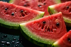 AI Generative image of juicy slice watermelon with water droplet photo