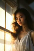 AI Generative beautiful asian girl showing natural beauty photo