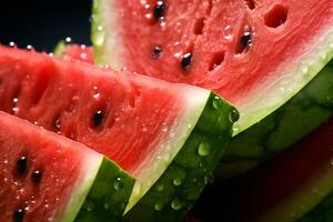 AI Generative image of juicy slice watermelon with water droplet photo