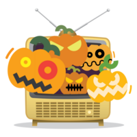 gek pompoenen brullen uit van de televisie omroep vlak ontwerp geïsoleerd. gelukkig halloween klem kunst. png