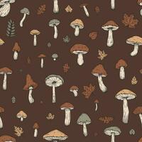 Autumn seamless vector mushroom pattern. Perfect for adding a touch of cozy autumn and vintage charm to your prints, wallpapers, and textiles. Not AI generated.