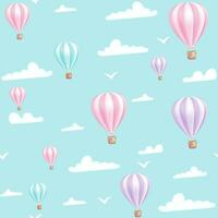 A seamless pattern featuring a cheerful sky, balloons, birds and clouds, perfect for a playful and colorful design. Ideal for children decor and more. Not AI generated. vector