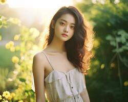 AI Generative beautiful asian girl showing natural beauty photo