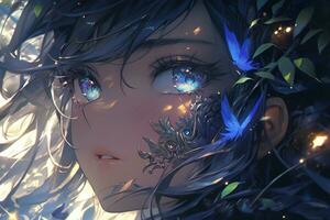 AI Generative forest elf with wing and beautiful eyes in anime style photo