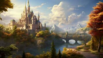 The Elegance of an Old Castle with a Magnificent Natural Background. AI Generative photo