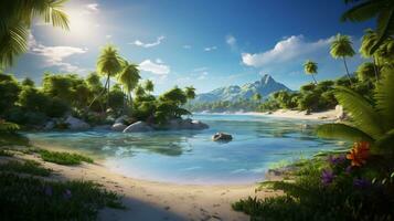 ai generativo imágenes de tropical paraísos con palma flecos playa foto