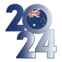 Happy New Year 2024 banner with Australia flag inside. Vector illustration.