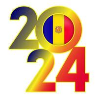 Happy New Year 2024 banner with Andorra flag inside. Vector illustration.