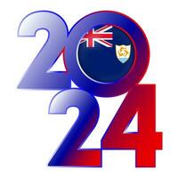 Happy New Year 2024 banner with Anguilla flag inside. Vector illustration.