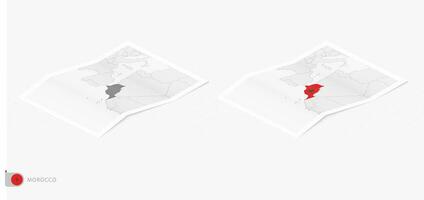 conjunto de dos realista mapa de Marruecos con sombra. el bandera y mapa de Marruecos en isométrica estilo. vector