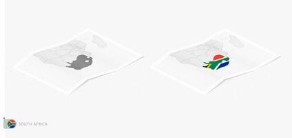 Set of two realistic map of South Africa with shadow. The flag and map of South Africa in isometric style. vector