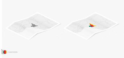 Set of two realistic map of Cameroon with shadow. The flag and map of Cameroon in isometric style. vector