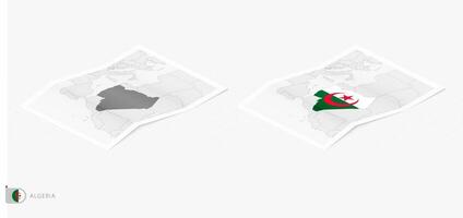 Set of two realistic map of Algeria with shadow. The flag and map of Algeria in isometric style. vector