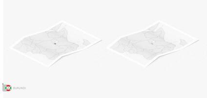 Set of two realistic map of Burundi with shadow. The flag and map of Burundi in isometric style. vector