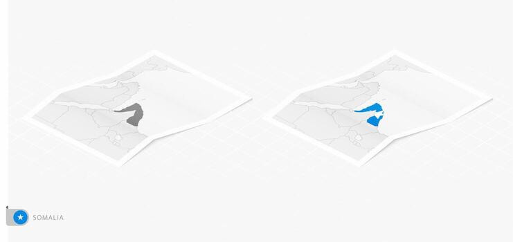 Set of two realistic map of Somalia with shadow. The flag and map of Somalia in isometric style. vector