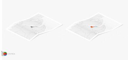 Set of two realistic map of Eritrea with shadow. The flag and map of Eritrea in isometric style. vector