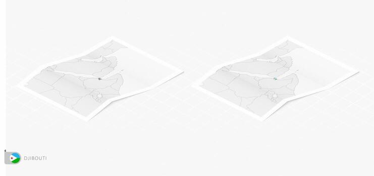 Set of two realistic map of Djibouti with shadow. The flag and map of Djibouti in isometric style. vector