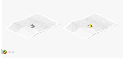 Set of two realistic map of Congo with shadow. The flag and map of Congo in isometric style. vector