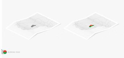 Set of two realistic map of Burkina Faso with shadow. The flag and map of Burkina Faso in isometric style. vector