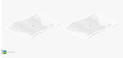 Set of two realistic map of Rwanda with shadow. The flag and map of Rwanda in isometric style. vector